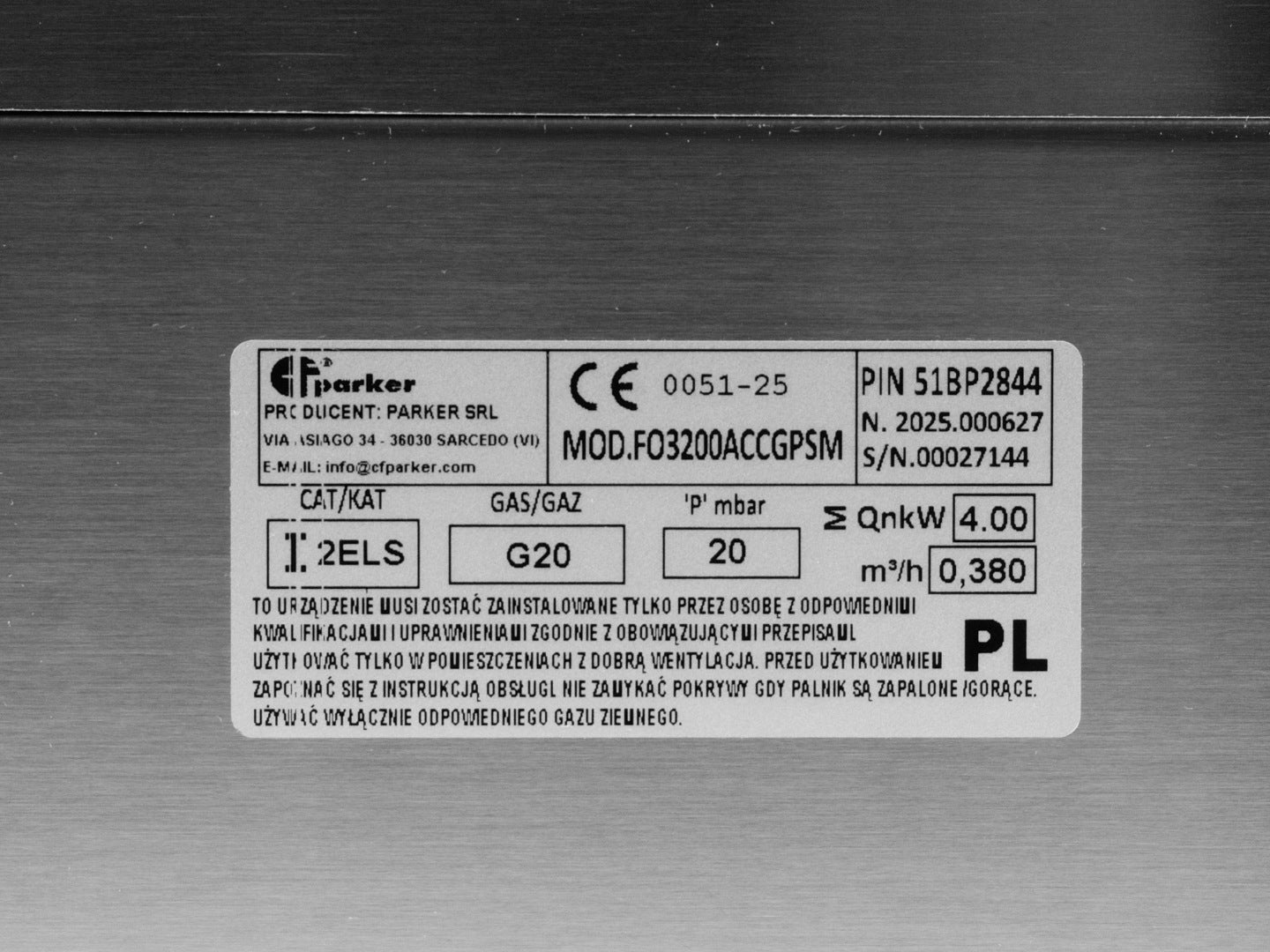 PARKER SRL 2 PALNIK KUCHENKA NA GAZ ZIEMNY-JEDYNA DO WEWNATRZ
