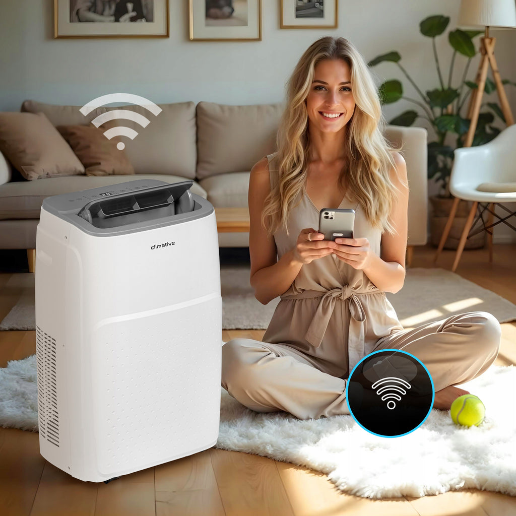 Klimatyzator przenośny pokojowy MINI 2,6 kW mały cichy WiFi 26 m2 uszczelka