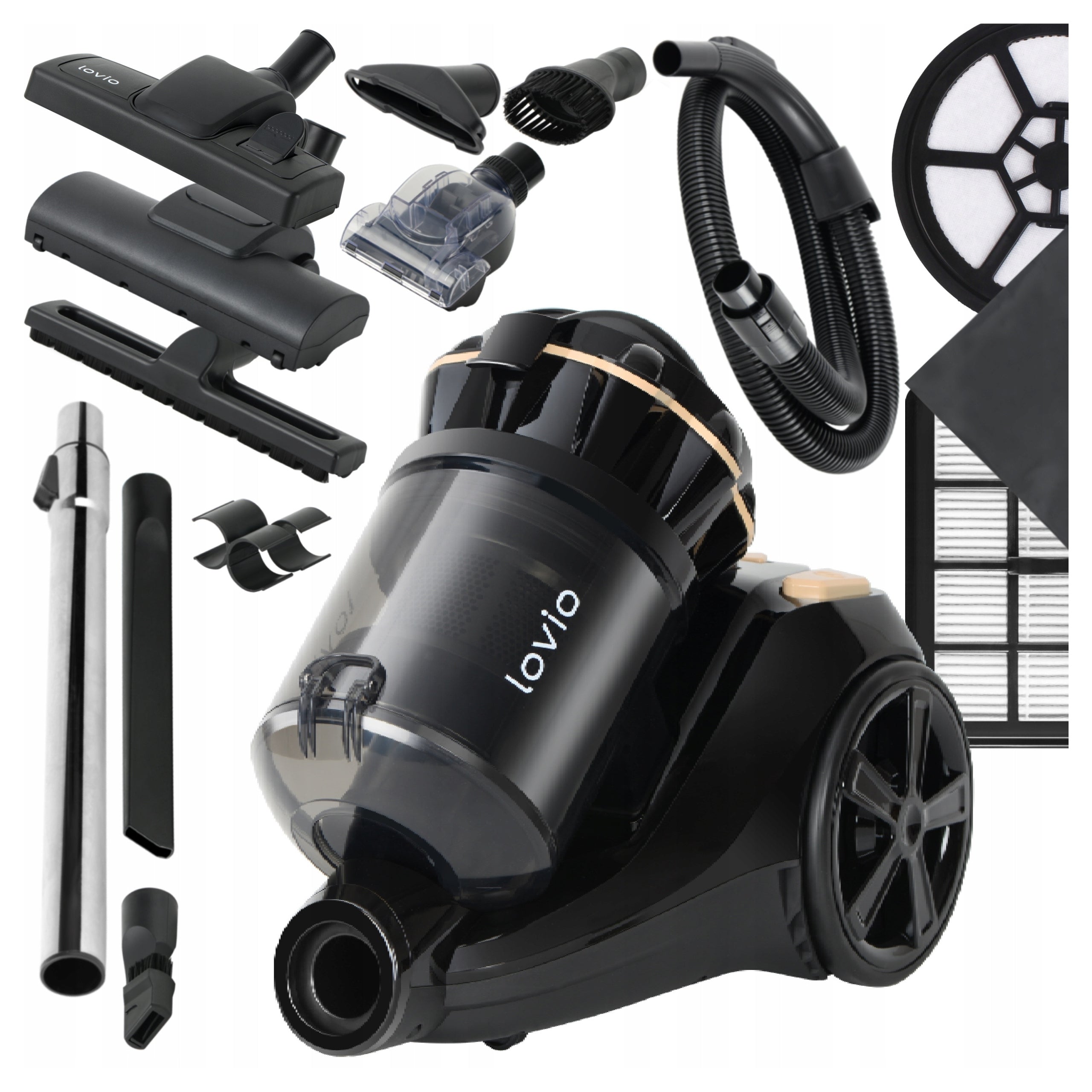 ODKURZACZ BEZWORKOWY CYKLONOWY MOCNY CICHY TURBOSZCZOTKA HEPA 15w1 LOVIO