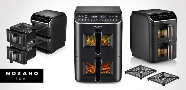 Mozano FRYTKOWNICA BEZTŁUSZCZOWA DWUKOMOROWA PIONOWA 11L AIR FRYER 2800W 12 TRYBÓW