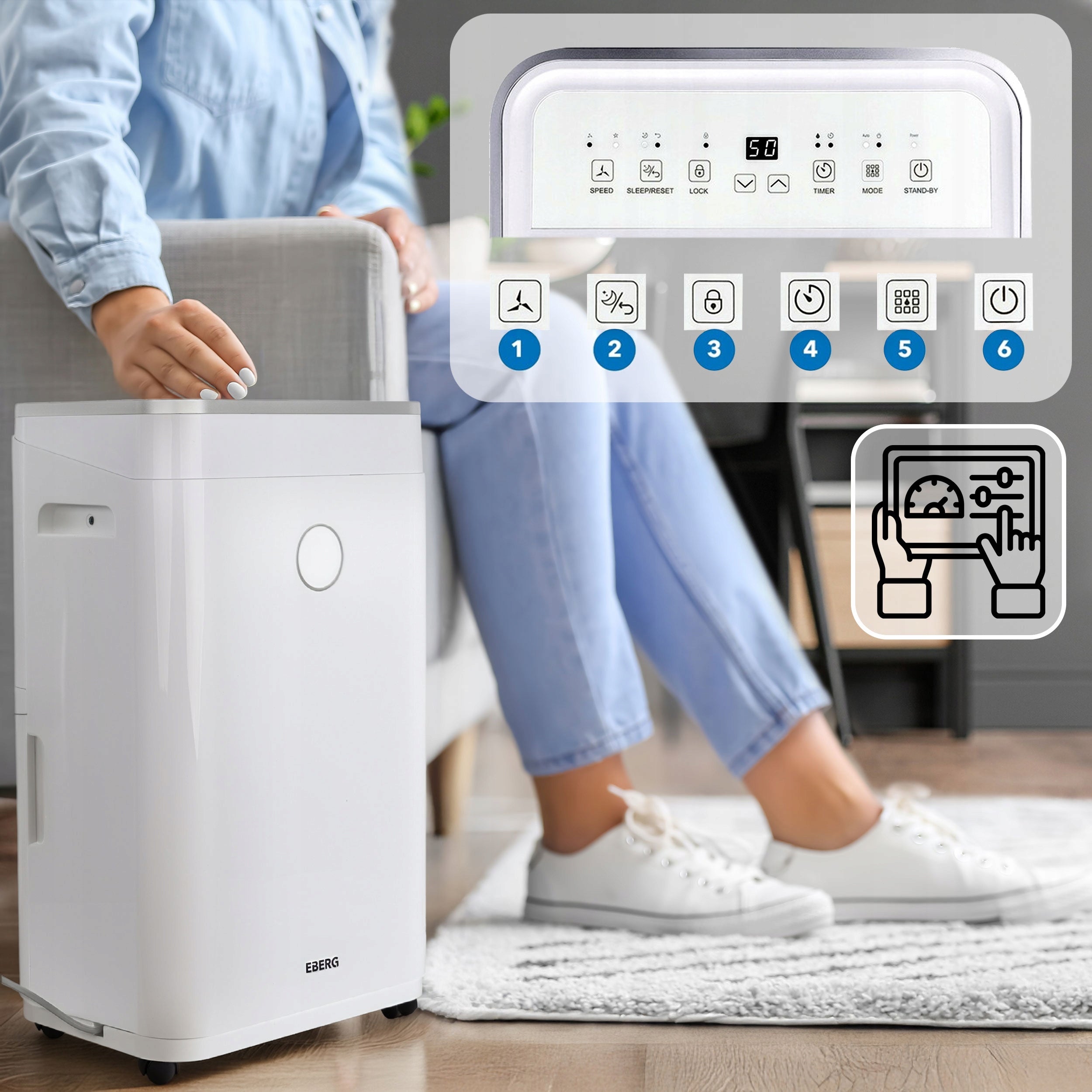 Osuszacz powietrza EBERG AZARI pochłaniacz 20l/24h +WiFi +TIMER +higrostat