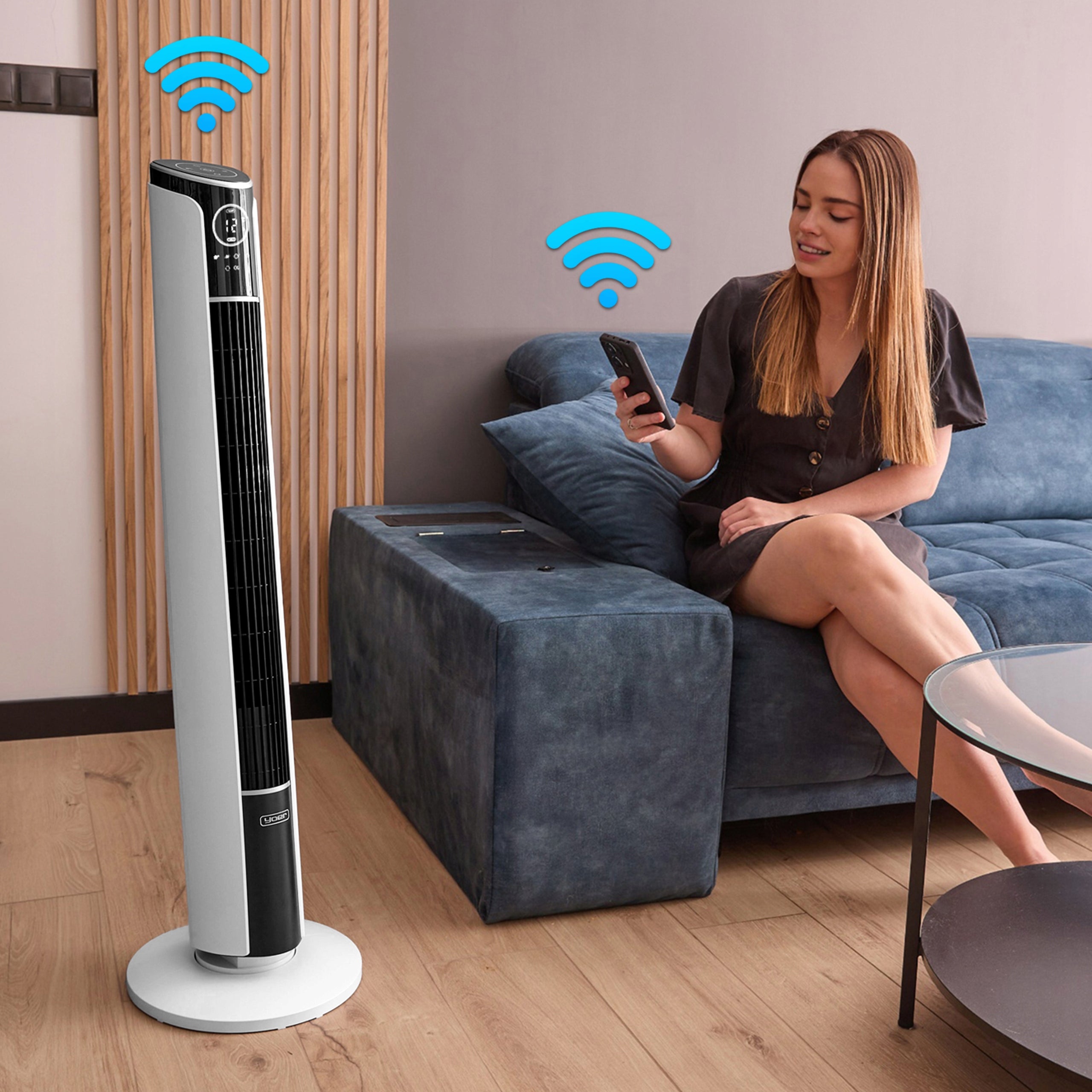 Wentylator kolumnowy stojący Cichy 29dB Yoer 3D +10m zasięg Jonizacja AROMA