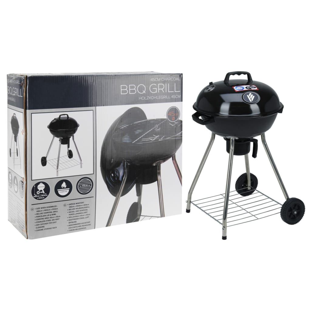 Grill węglowy na kółkach Progarden, czarny, 45 cm