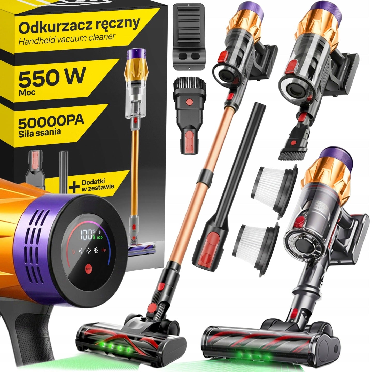 ODKURZACZ PIONOWY BEZPRZEWODOWY RĘCZNY MOCNY 550W AKUMULATOROWY BEZWORKOWY