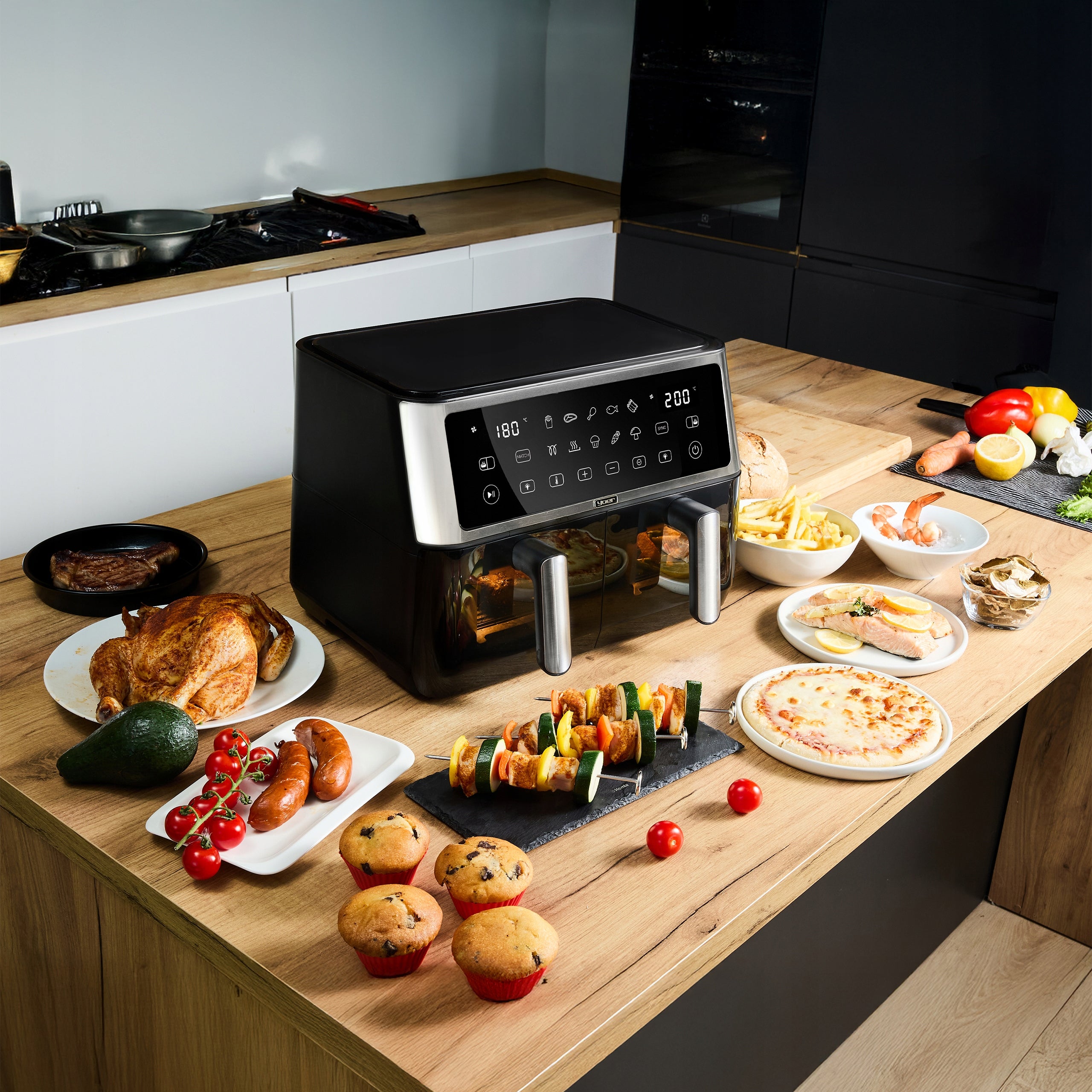 Frytkownica beztłuszczowa 11L Air Fryer Yoer 2800W 12 programów 23 elementy