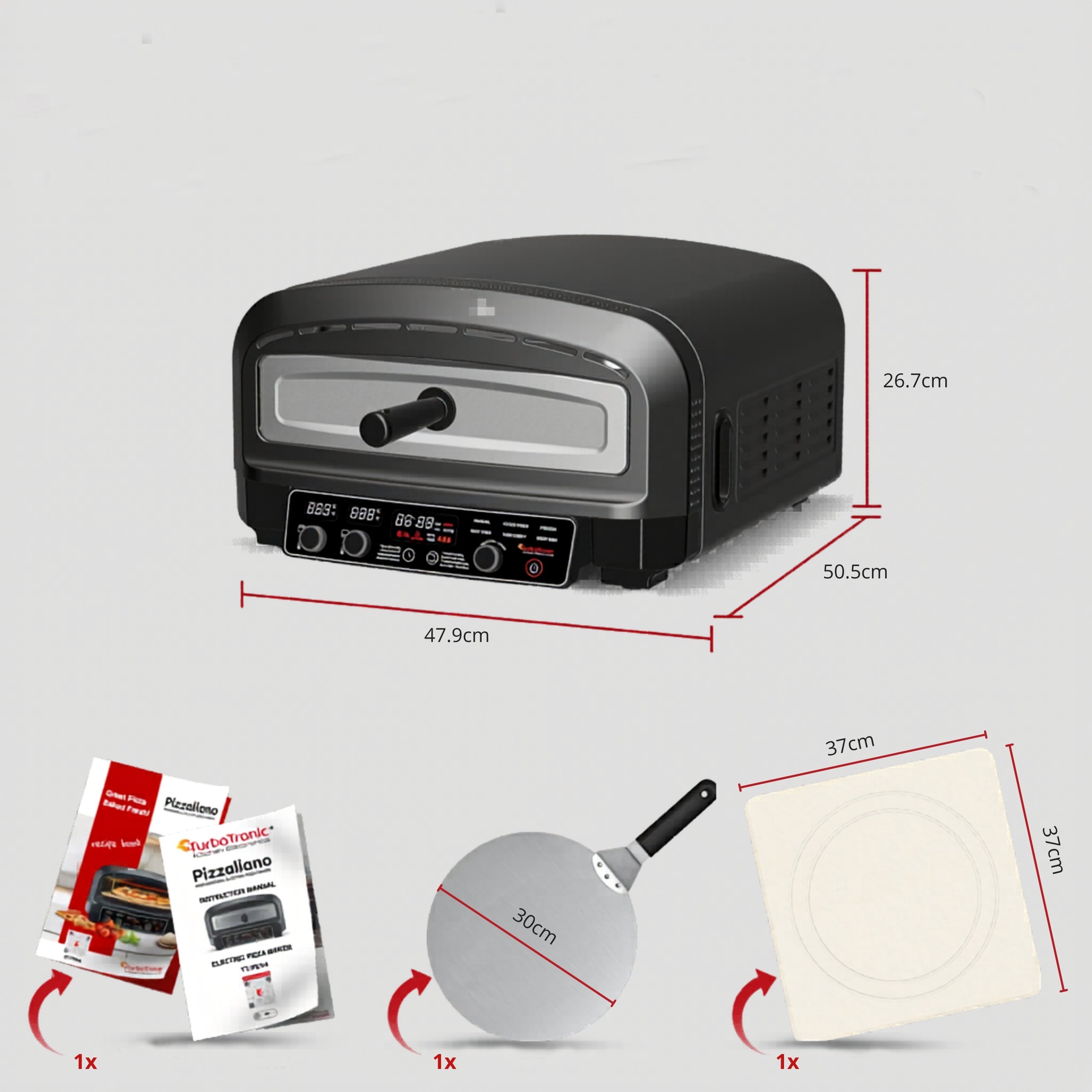 Piec do pizzy elektryczny 2200 W 450°C z kamieniem szamotowym 37 cm łopata