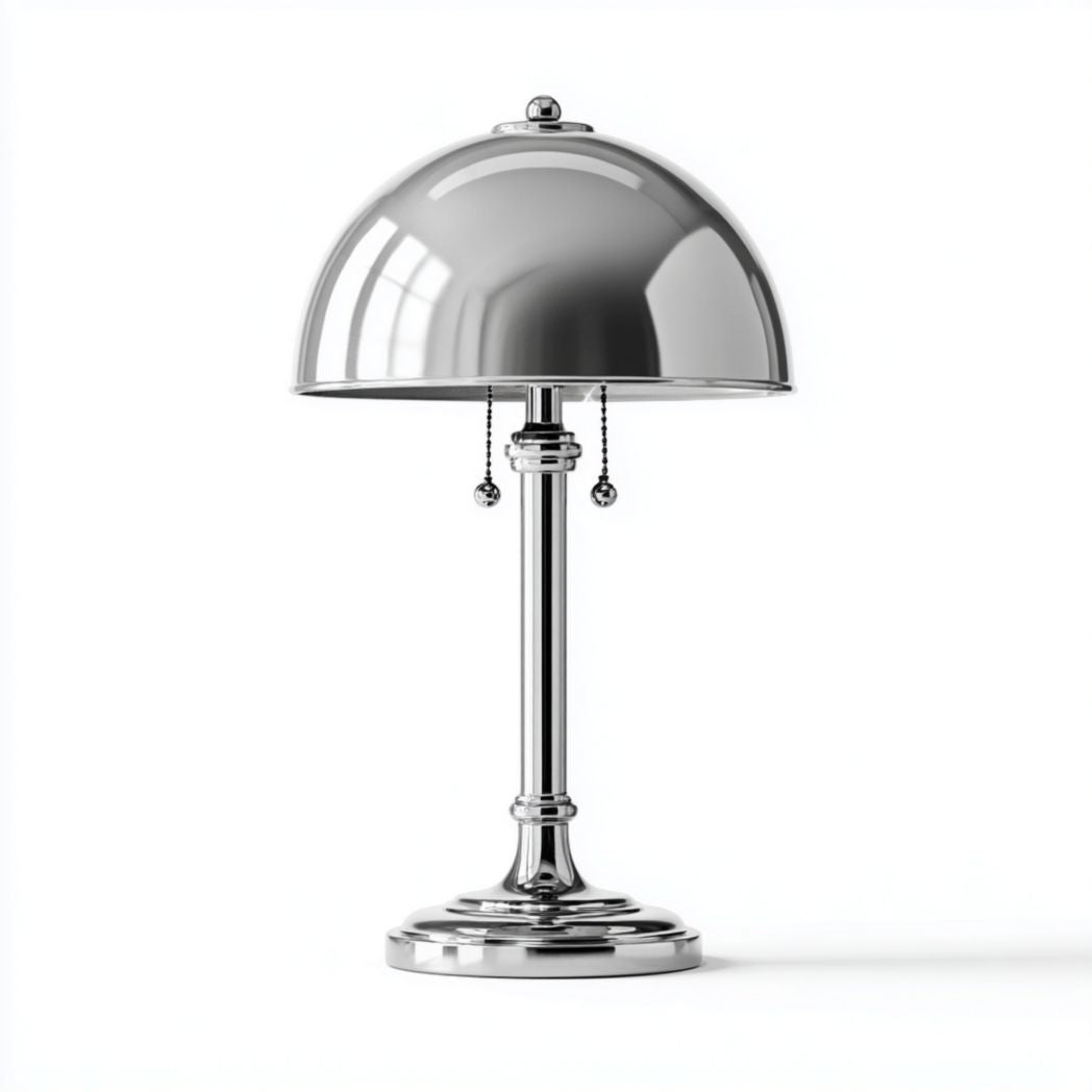 Metalowa lampa stołowa chromowana z podwójnym włącznikiem łańcuszkowym E27