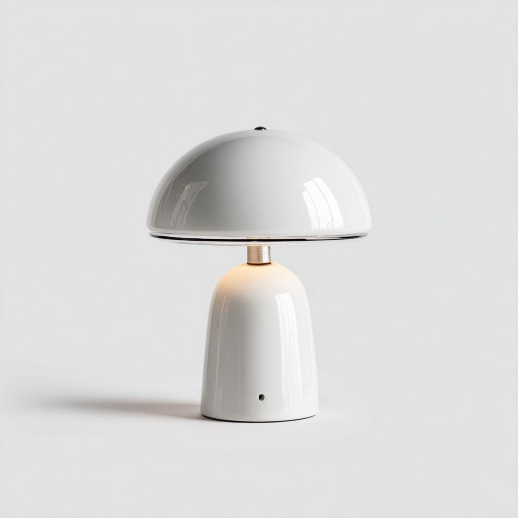 Lampa stołowa grzybek w kolorze białym z metalową podstawą