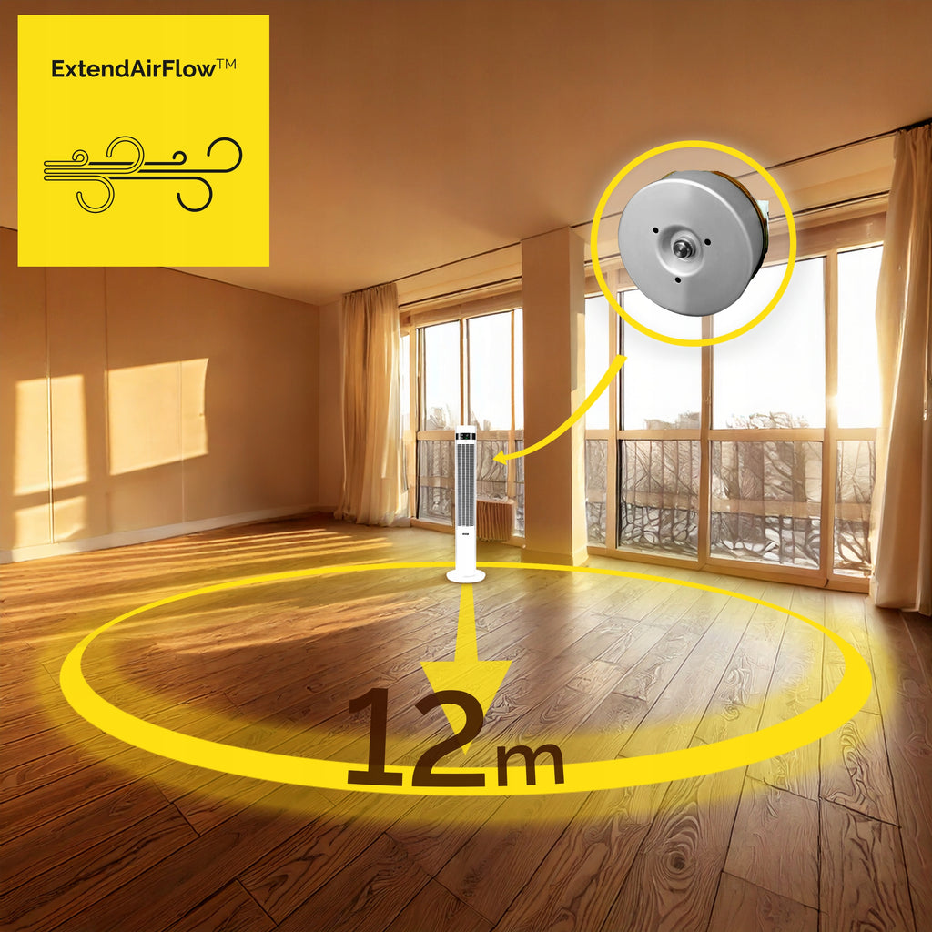 Wentylator kolumnowy stojący Cichy 29dB Yoer 3D +10m zasięg Jonizacja AROMA