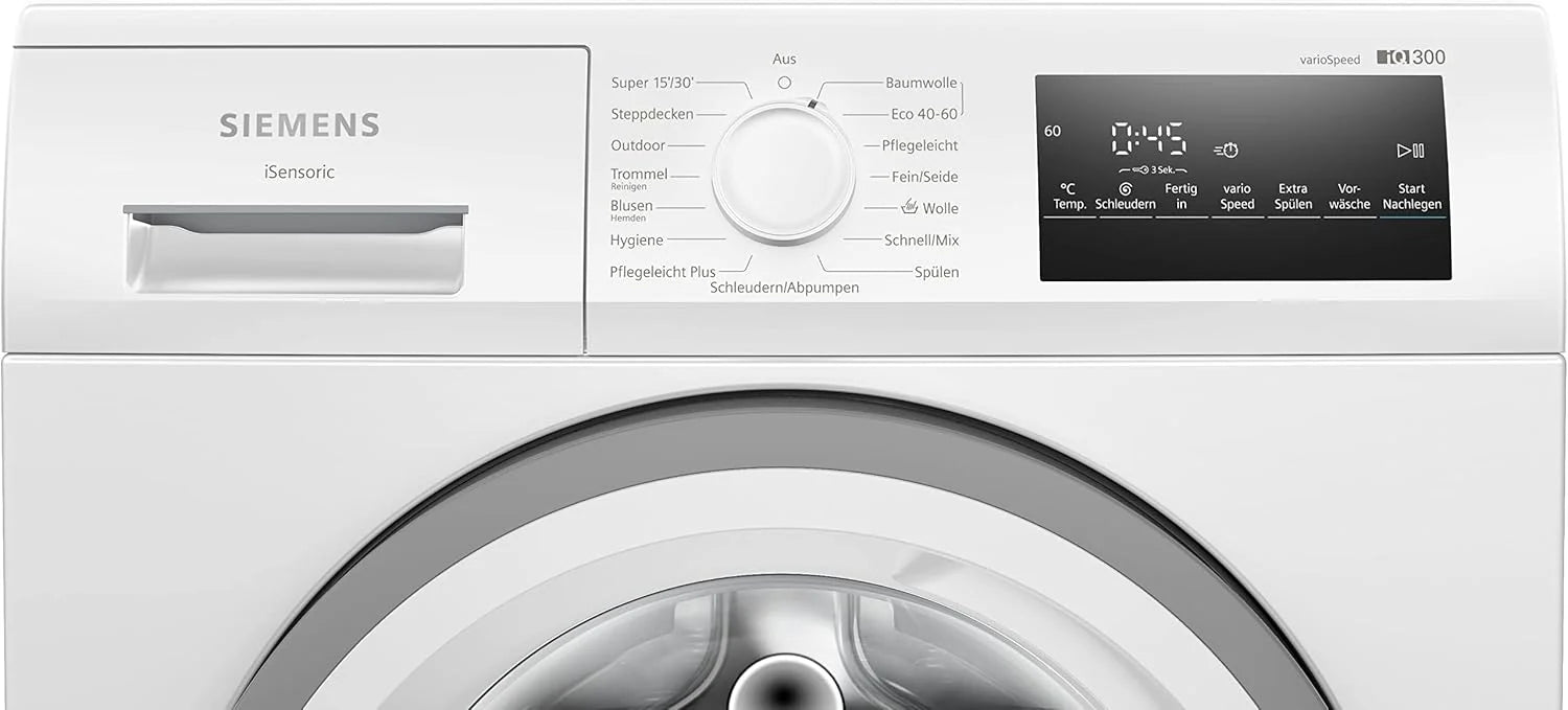Siemens WM14N223 Waschmaschine iQ300, Frontlader mit 7kg Fassungsvermgen, 1400 UpM, speedPack L, LED-Display,Outdoor-Programm, Wei, 60cm