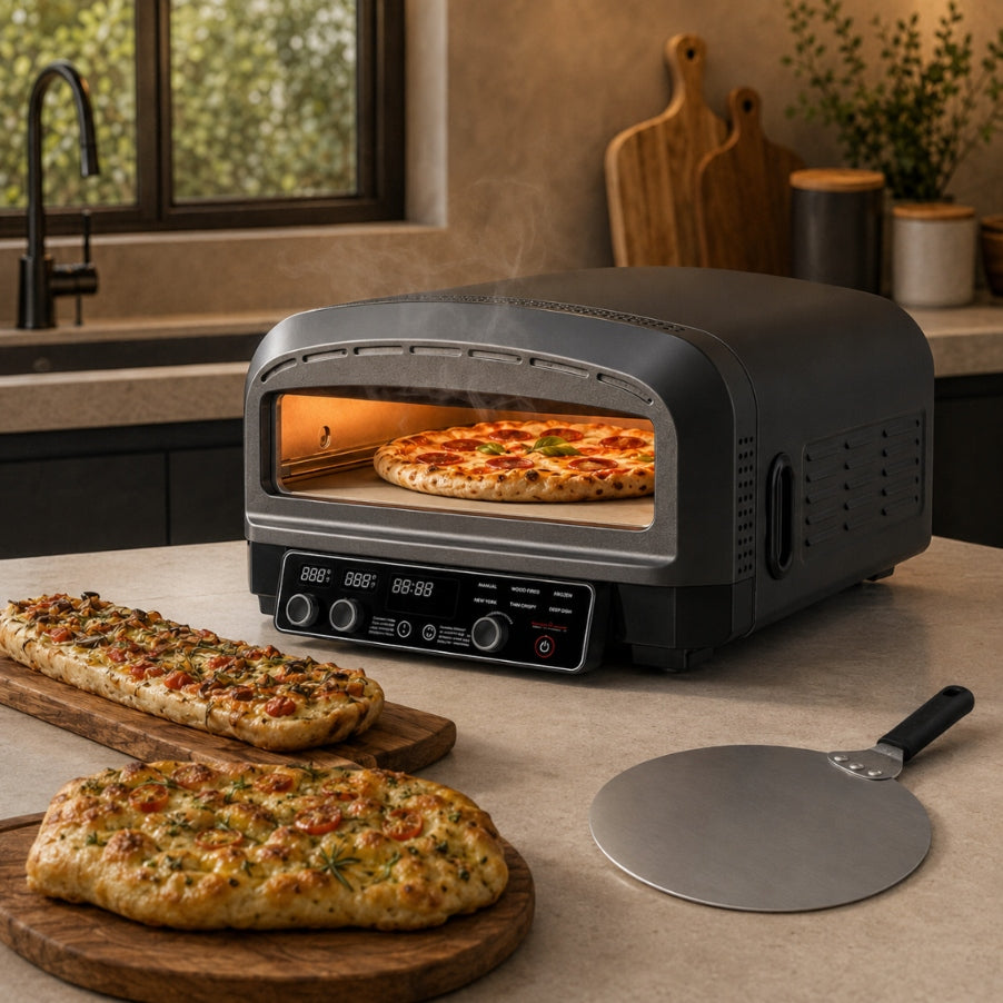 Piec do pizzy elektryczny 2200 W 450°C z kamieniem szamotowym 37 cm łopata