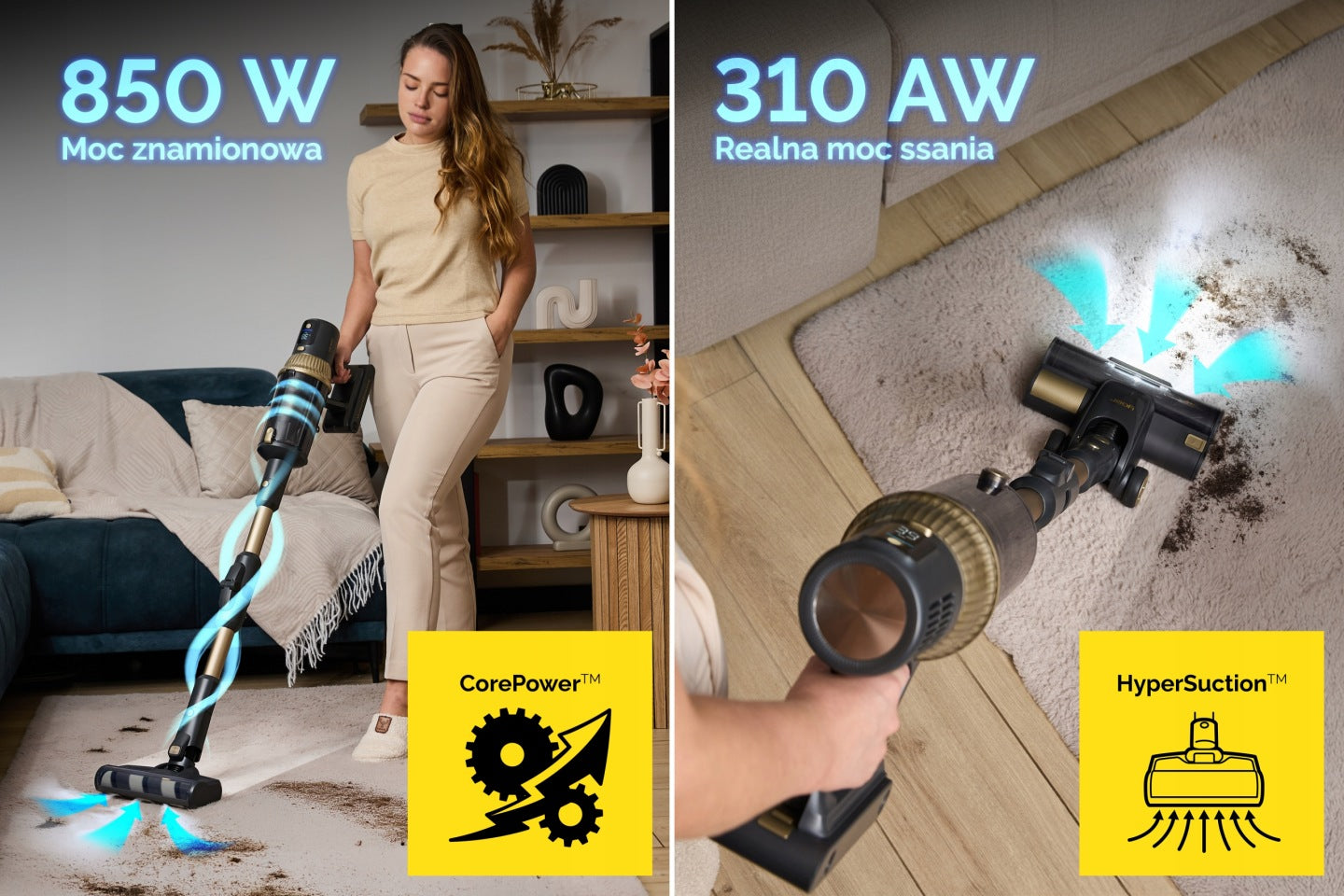 Odkurzacz bezprzewodowy pionowy mopujący Yoer +11 szczotek 90min pracy 850W