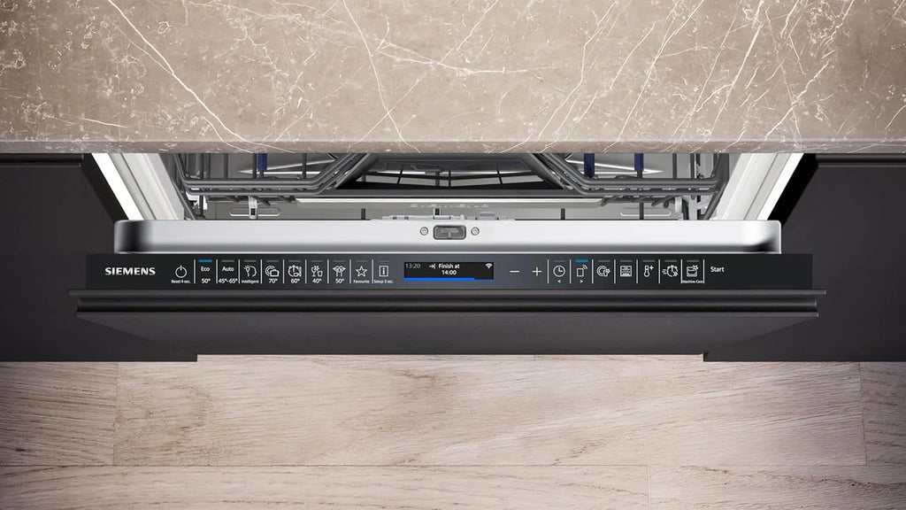 Siemens SN43ES14VE, iQ300 Smarter Geschirrspüler, Unterbau-Spülmaschine mit Besteckschublade, 60 cm, automatische Türöffnung dank autoOpen dry, besonders leise mit iQdrive-Motor, aquaStop, Edelstahl