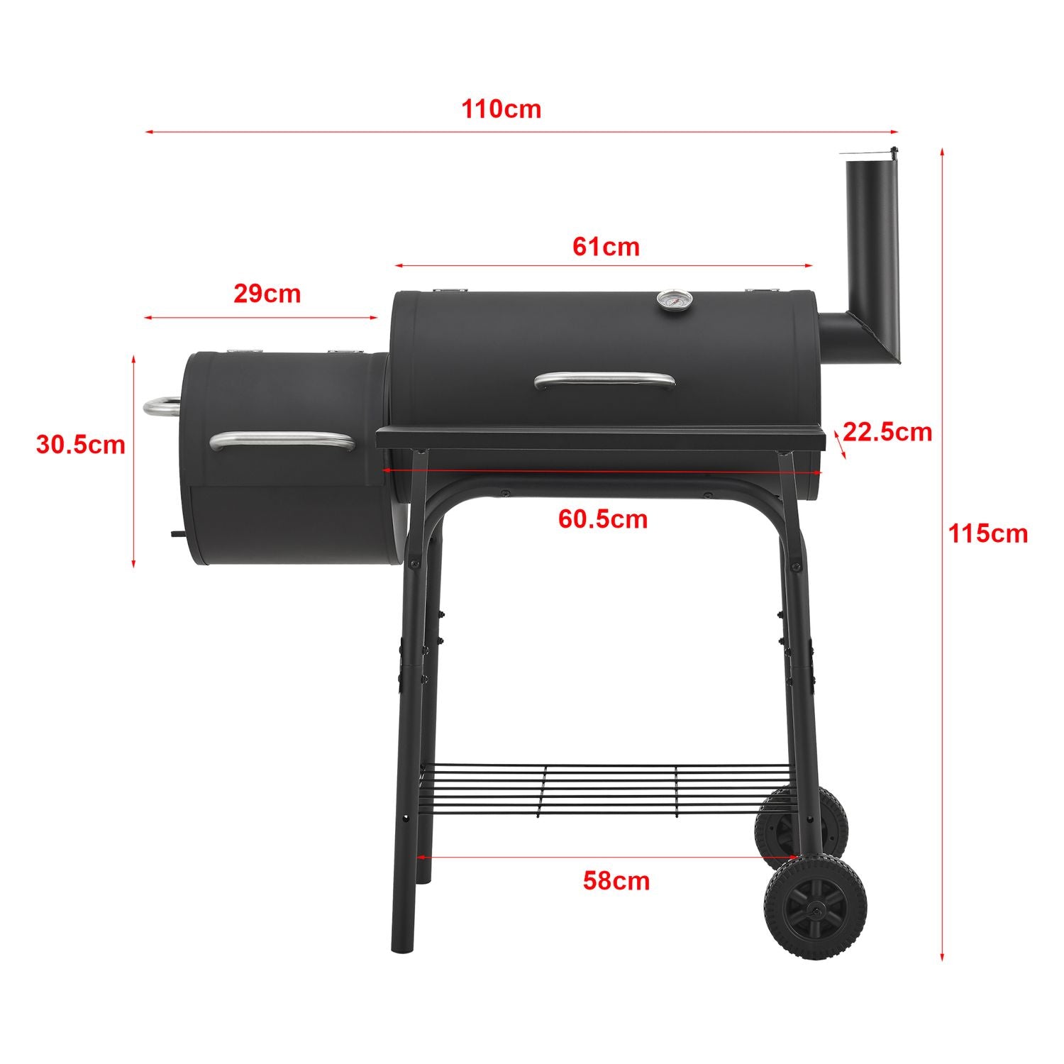 Arielli Charcoal Barbecue Smoker 115 x 110 x 64 cm - Black [casa.pro]