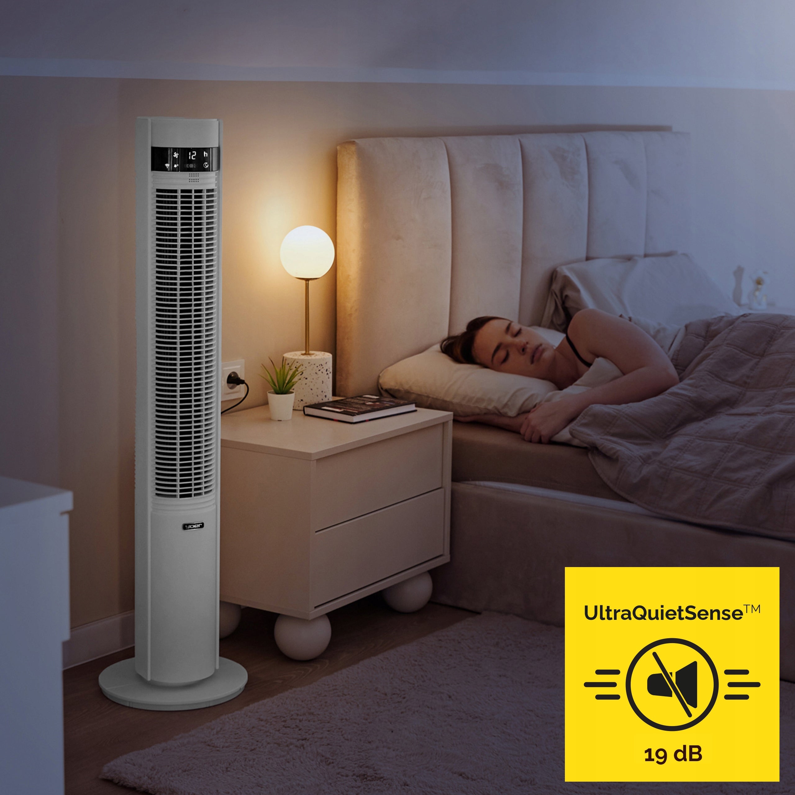 Wentylator kolumnowy stojący Cichy 29dB Yoer 3D +10m zasięg Jonizacja AROMA