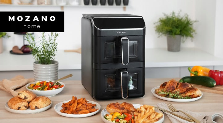 Mozano FRYTKOWNICA BEZTŁUSZCZOWA DWUKOMOROWA PIONOWA 11L AIR FRYER 2800W 12 TRYBÓW
