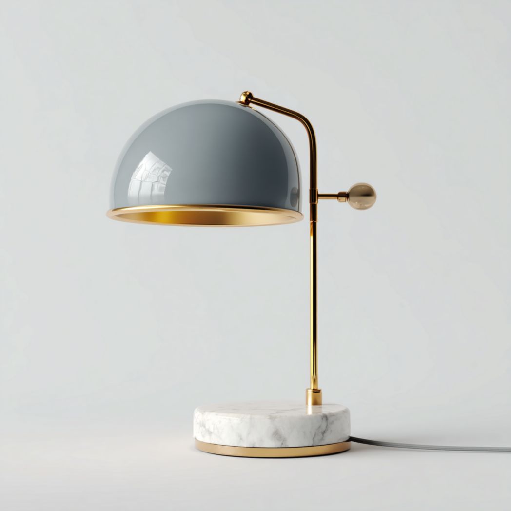 Lampa biurkowa z marmurową podstawą i szarym metalowym kloszem E27