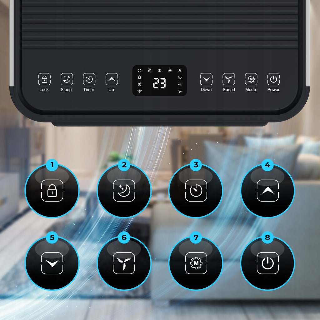 Klimatyzator przenośny pokojowy MINI 2,6 kW mały cichy WiFi 26 m2 uszczelka