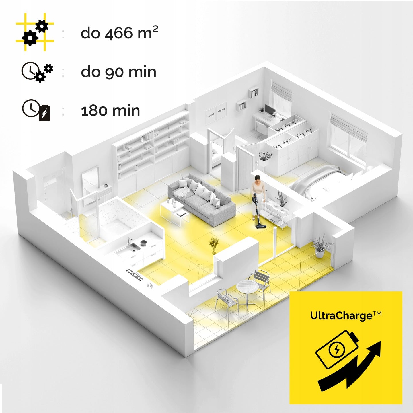 Odkurzacz bezprzewodowy pionowy mopujący Yoer +11 szczotek 90min pracy 850W