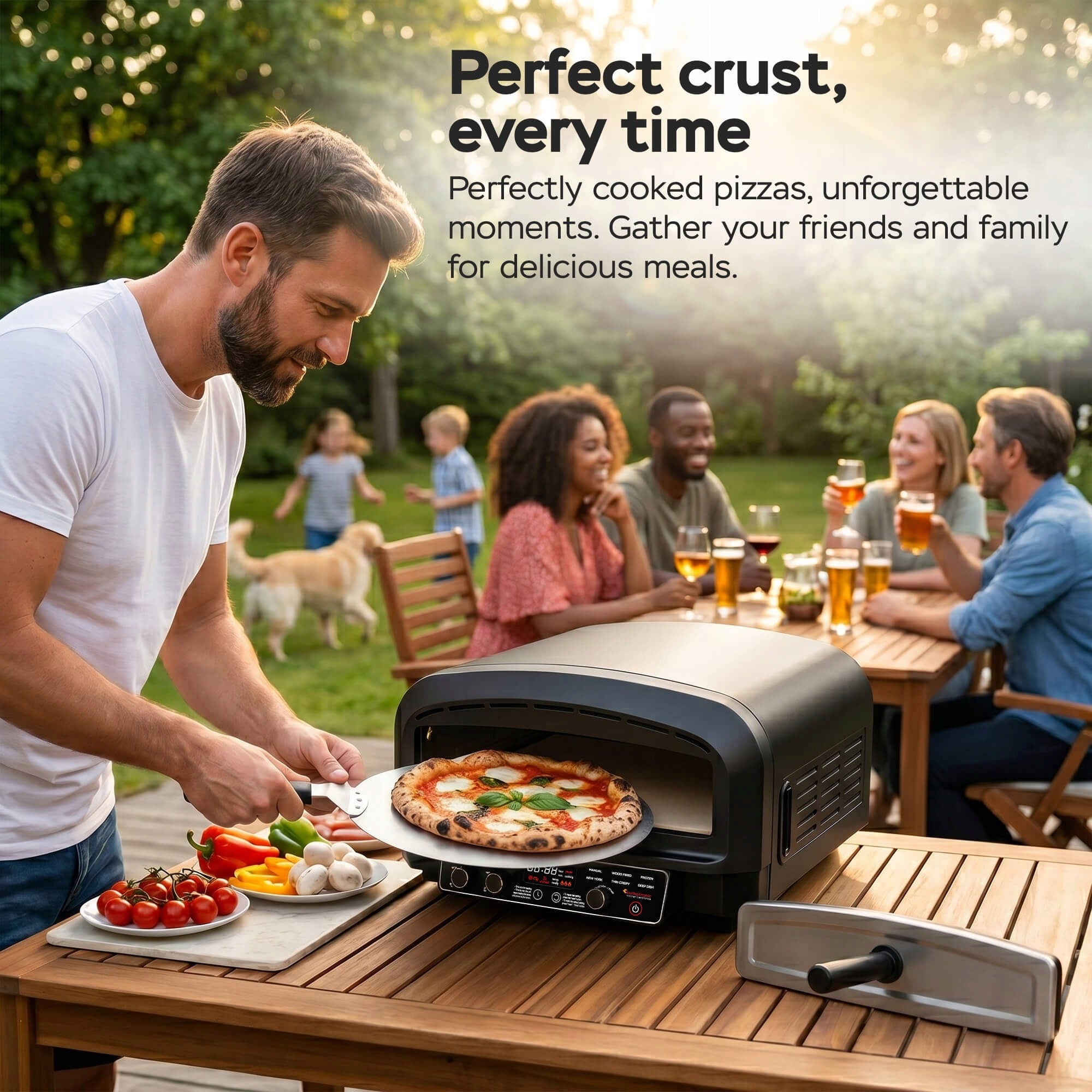 Piec do pizzy elektryczny 2200 W 450°C z kamieniem szamotowym 37 cm łopata