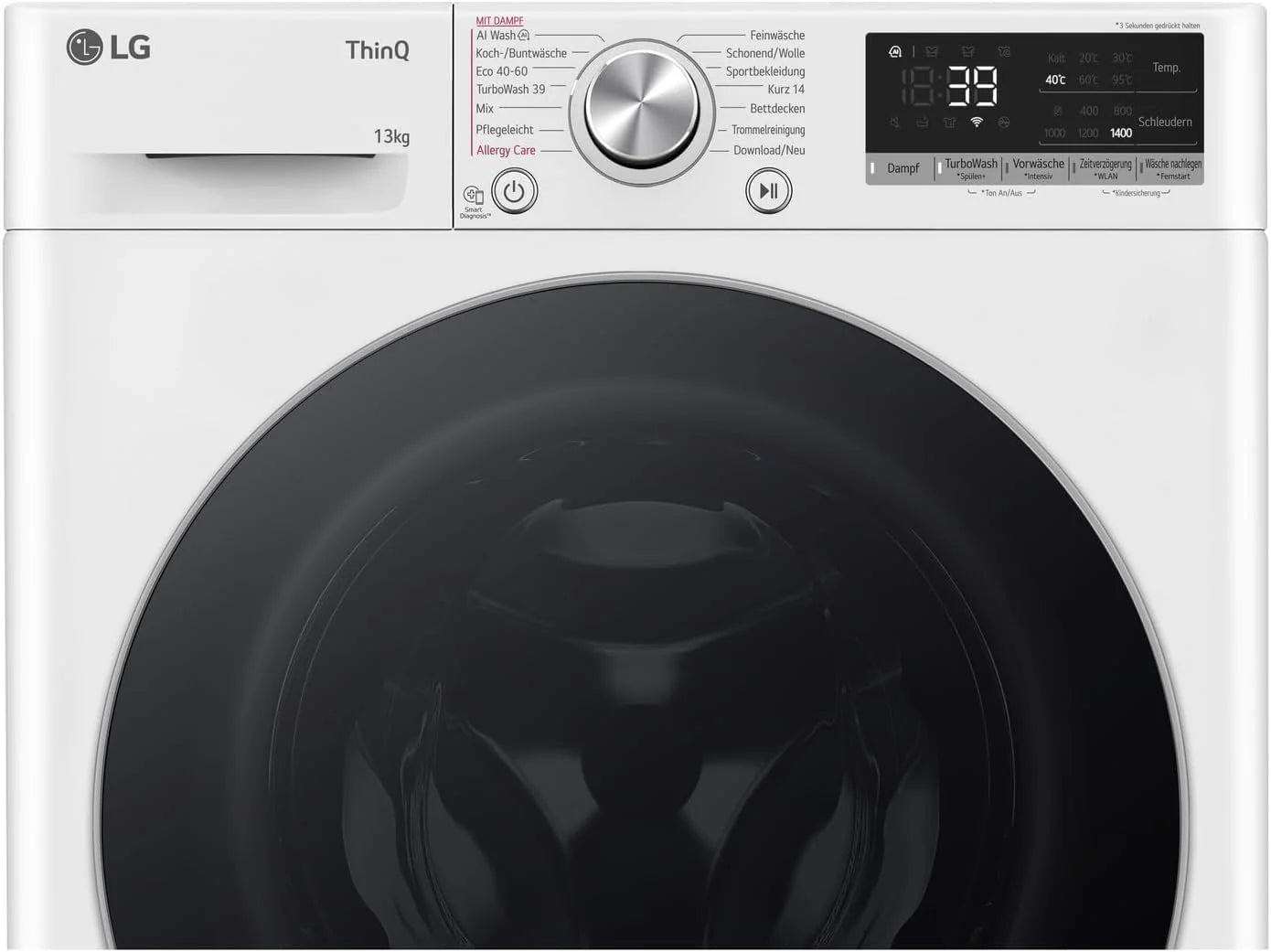 LG F4WV7080, Klasse A, Frontlader-Waschmaschine 8 kg, 1400 U/Min, AI Direct Drive, Wi-Fi, Tiefenreinigung mit Dampf, Groe Kapazitt, TRIPLE A, Auentür aus Sicherheitsglas, 62 x 60 x 85 cm  Wei