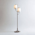 Lampa podłogowa metalowa, dwa szklane klosze, srebrna