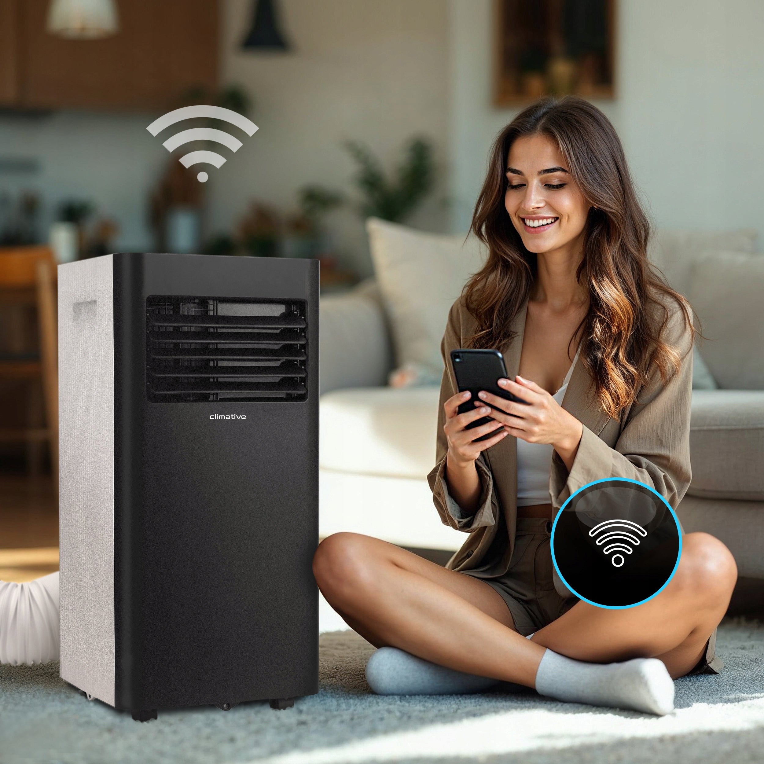 Klimatyzator przenośny pokojowy MINI 2,6 kW mały cichy WiFi 26 m2 uszczelka