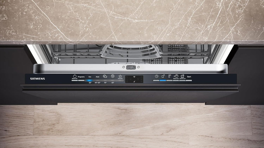 Siemens SN43ES14VE, iQ300 Smarter Geschirrspüler, Unterbau-Spülmaschine mit Besteckschublade, 60 cm, automatische Türöffnung dank autoOpen dry, besonders leise mit iQdrive-Motor, aquaStop, Edelstahl