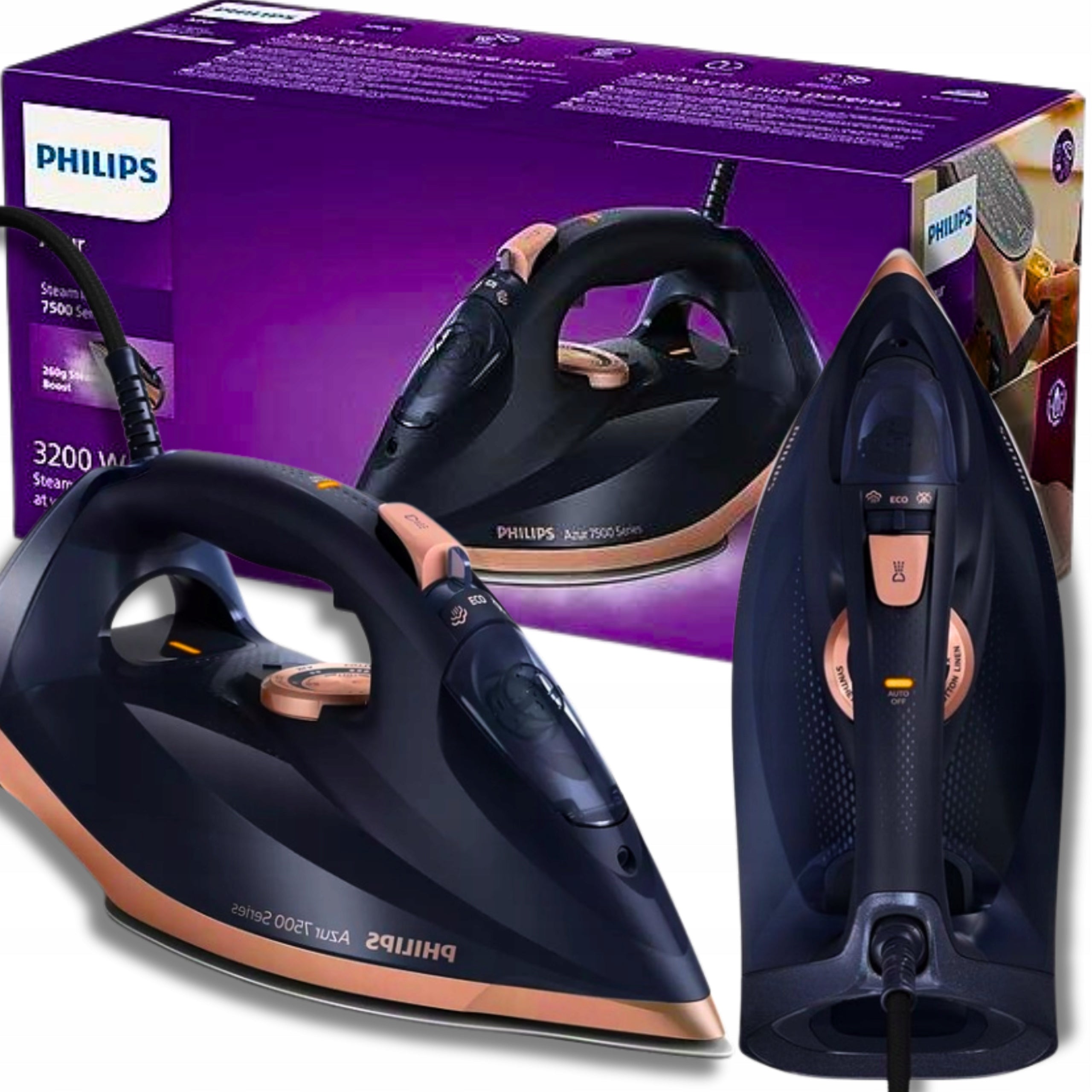 Żelazko parowe 3200W Philips Azur Seria 7500 czarne DST7511/80