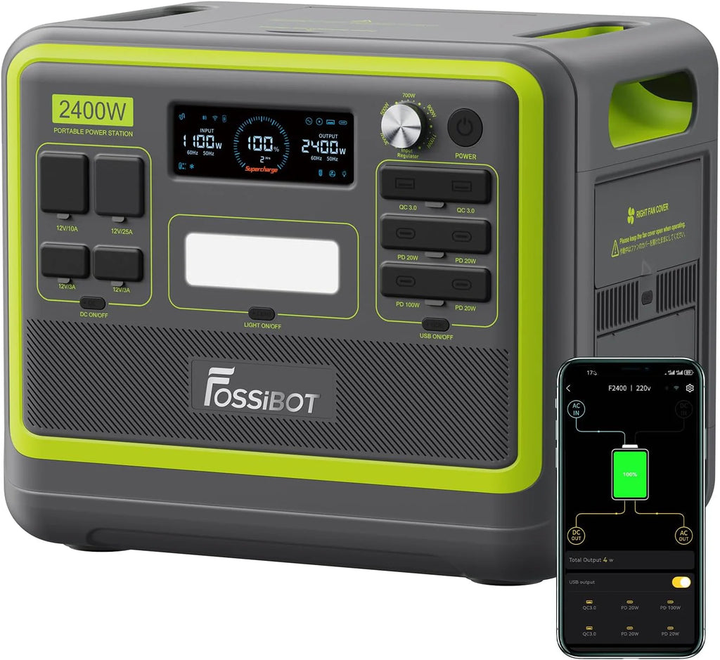 FOSSiBOT F2400 Generator solarny, 2048 Wh LiFePO4 akumulator zapasowy z wyjściami 24000 W AC (4600 W Peak)