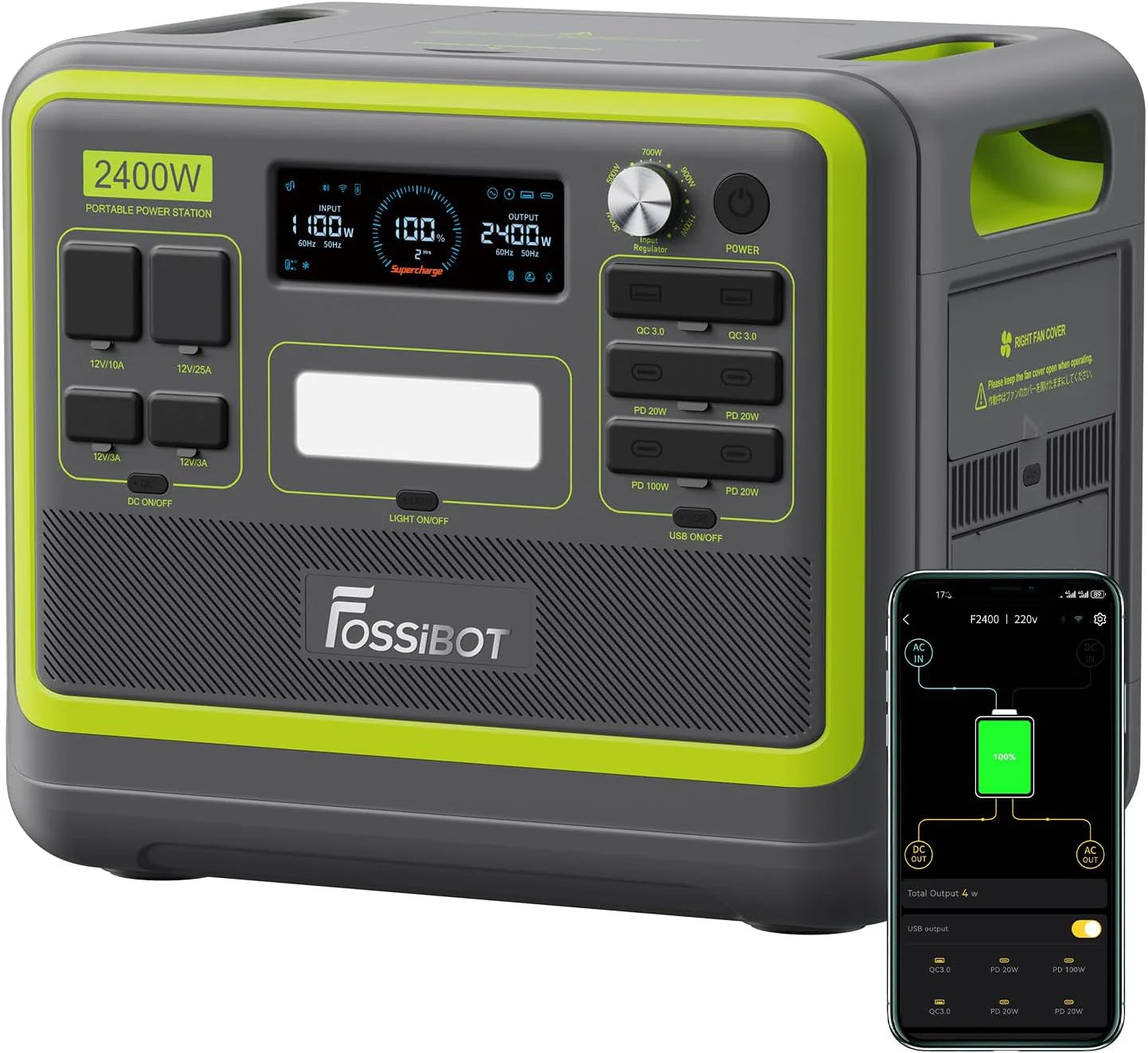 FOSSiBOT F2400 Generator solarny, 2048 Wh LiFePO4 akumulator zapasowy z wyjściami 24000 W AC (4600 W Peak)