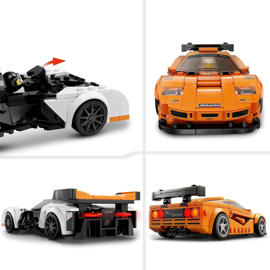 LEGO Speed Champions McLaren Solus GT & McLaren F1 LM bilbyggsats, autentisk modellbyggsats med två bilmodeller, leksaksbil med minifigur, racerbil, presentidé, från 9 år 76918