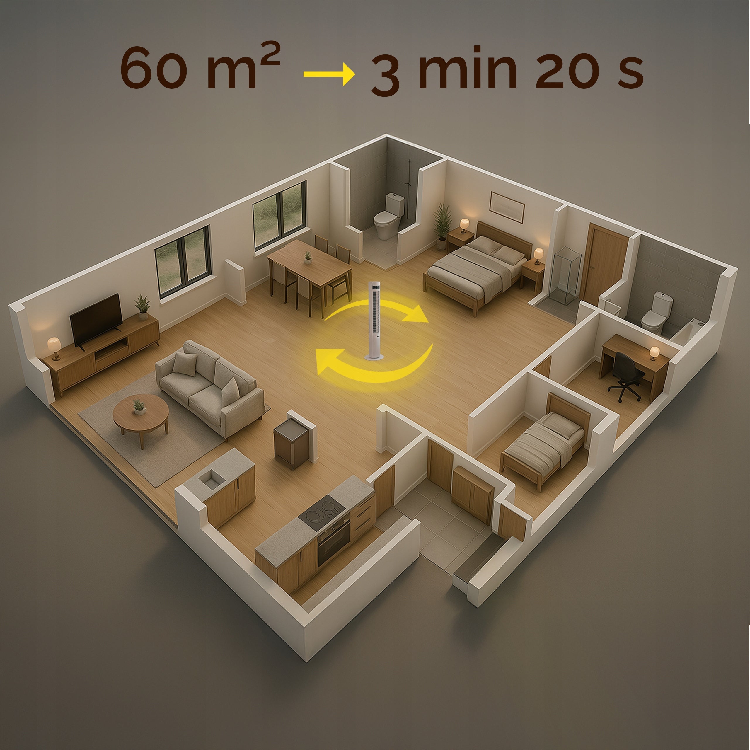 Wentylator kolumnowy stojący Cichy 29dB Yoer 3D +10m zasięg Jonizacja AROMA