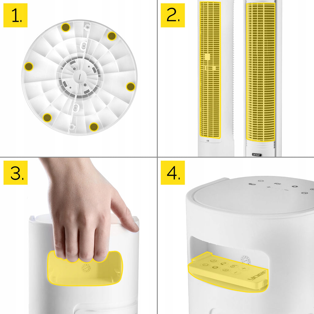 Wentylator kolumnowy stojący Cichy 29dB Yoer 3D +10m zasięg Jonizacja AROMA