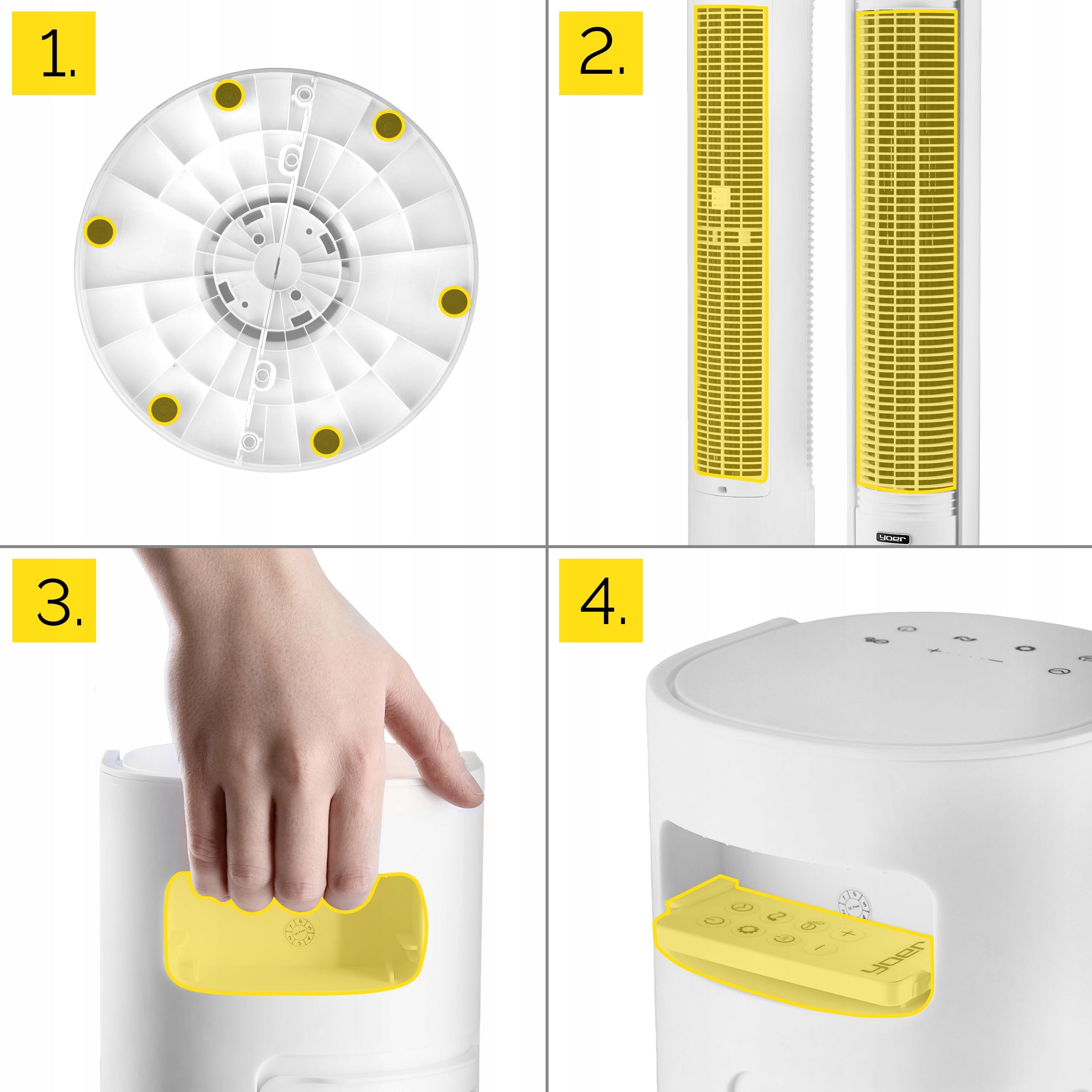 Wentylator kolumnowy stojący Cichy 29dB Yoer 3D +10m zasięg Jonizacja AROMA