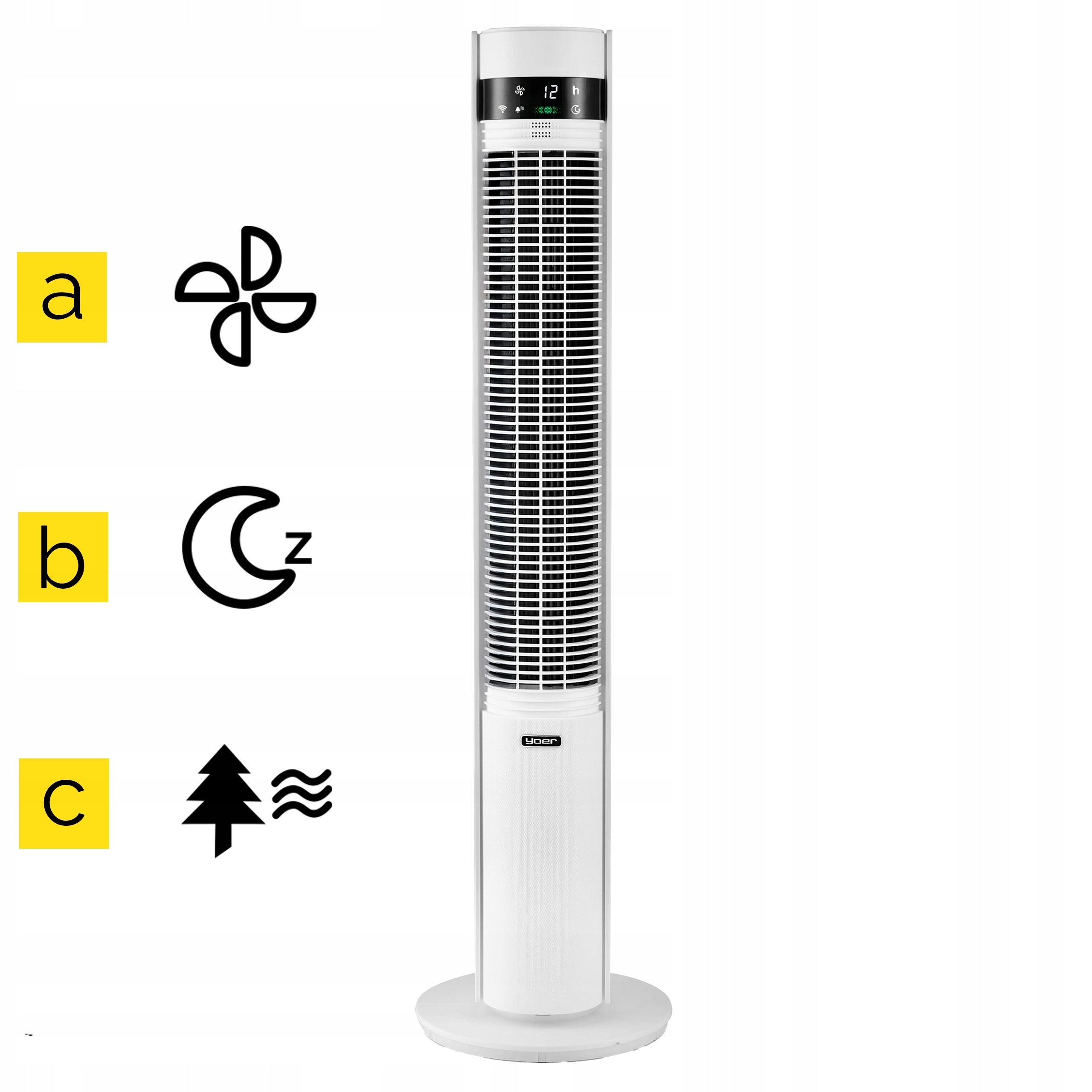 Wentylator kolumnowy stojący Cichy 29dB Yoer 3D +10m zasięg Jonizacja AROMA