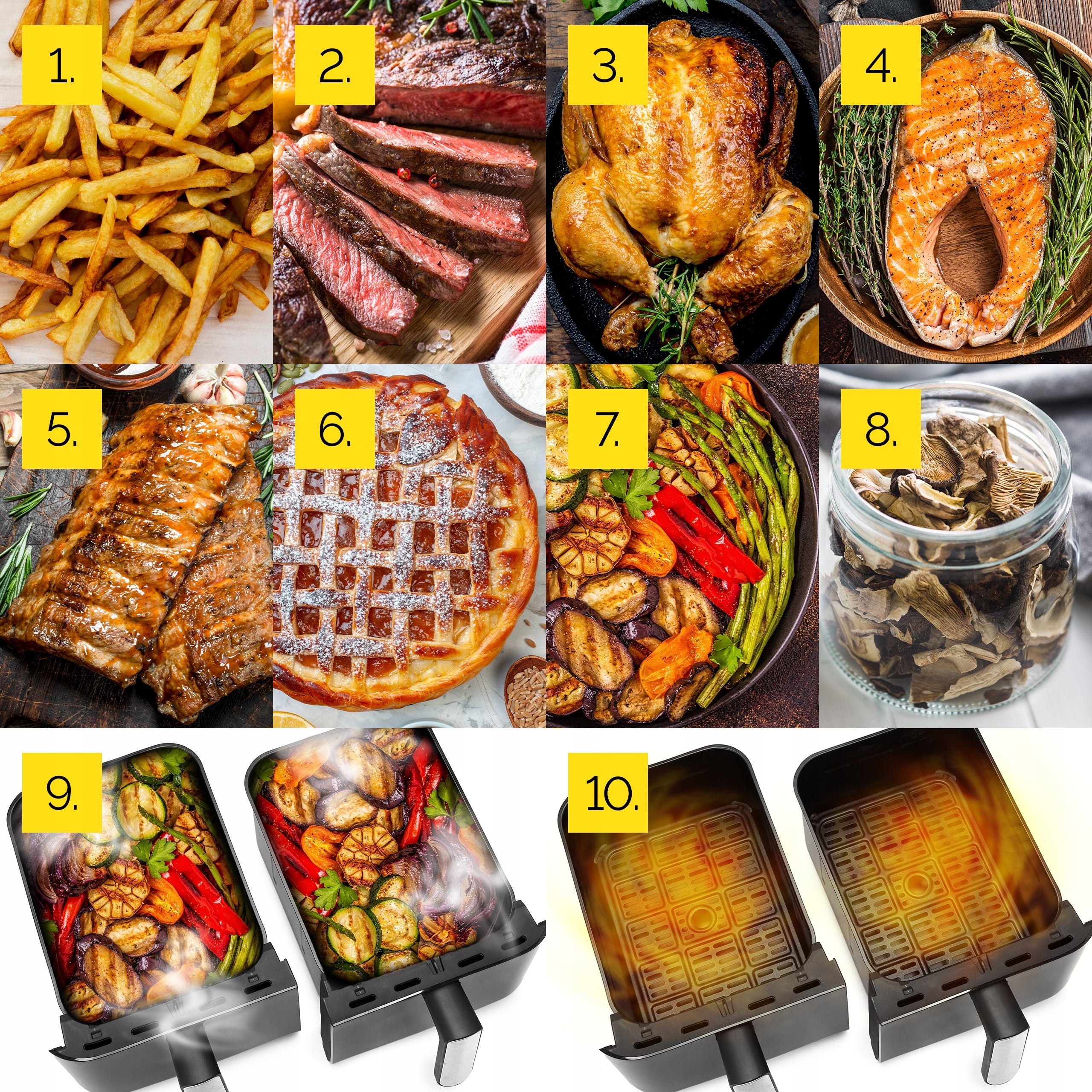 Frytkownica beztłuszczowa Dwukomorowa 10L Air Fryer Yoer 2850W 10 programów