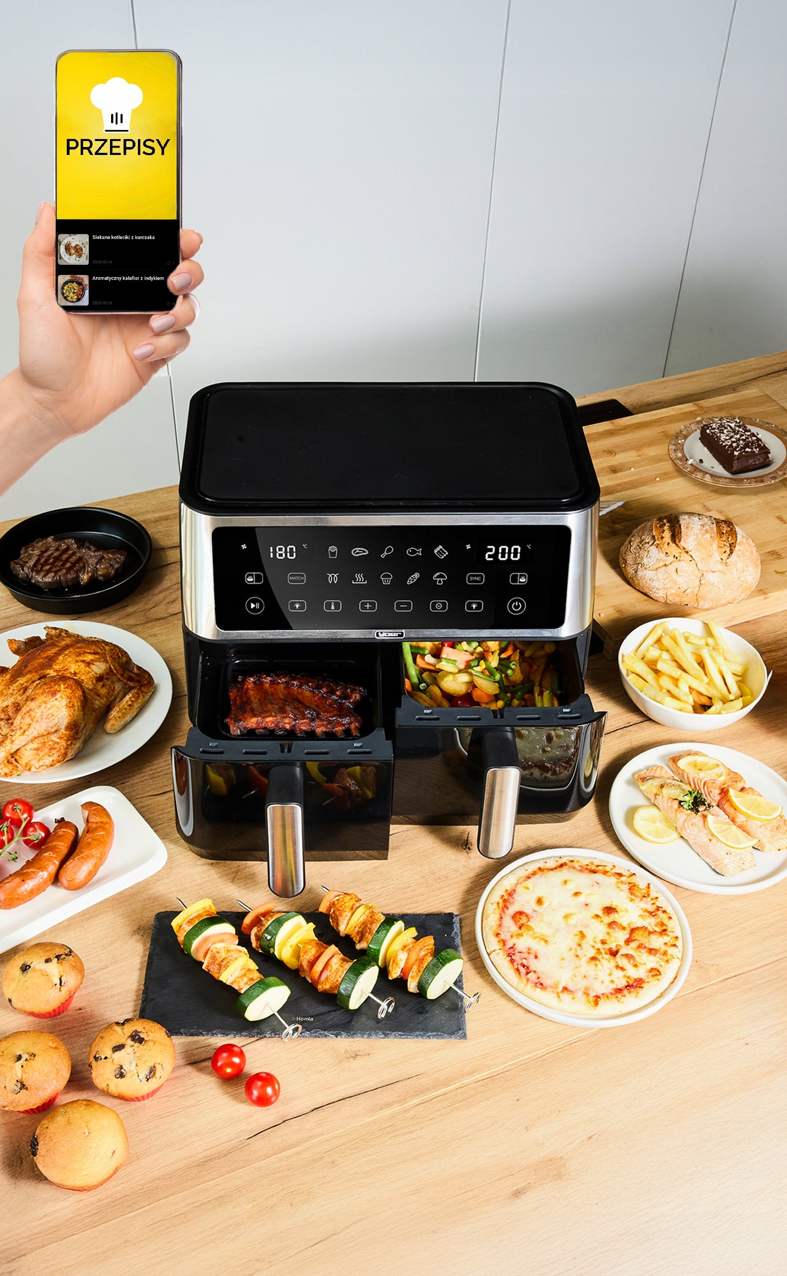 Frytkownica beztłuszczowa 11L Air Fryer Yoer 2800W 12 programów 23 elementy
