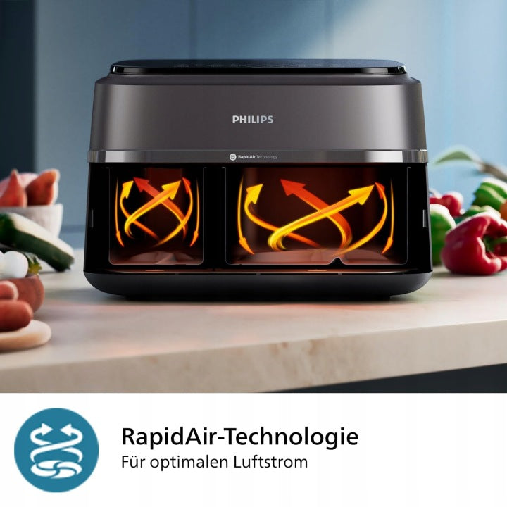 Philips Dwukomorowa frytkownica beztłuszczowa airfryer Philips Ovi 9L 2750W NA352