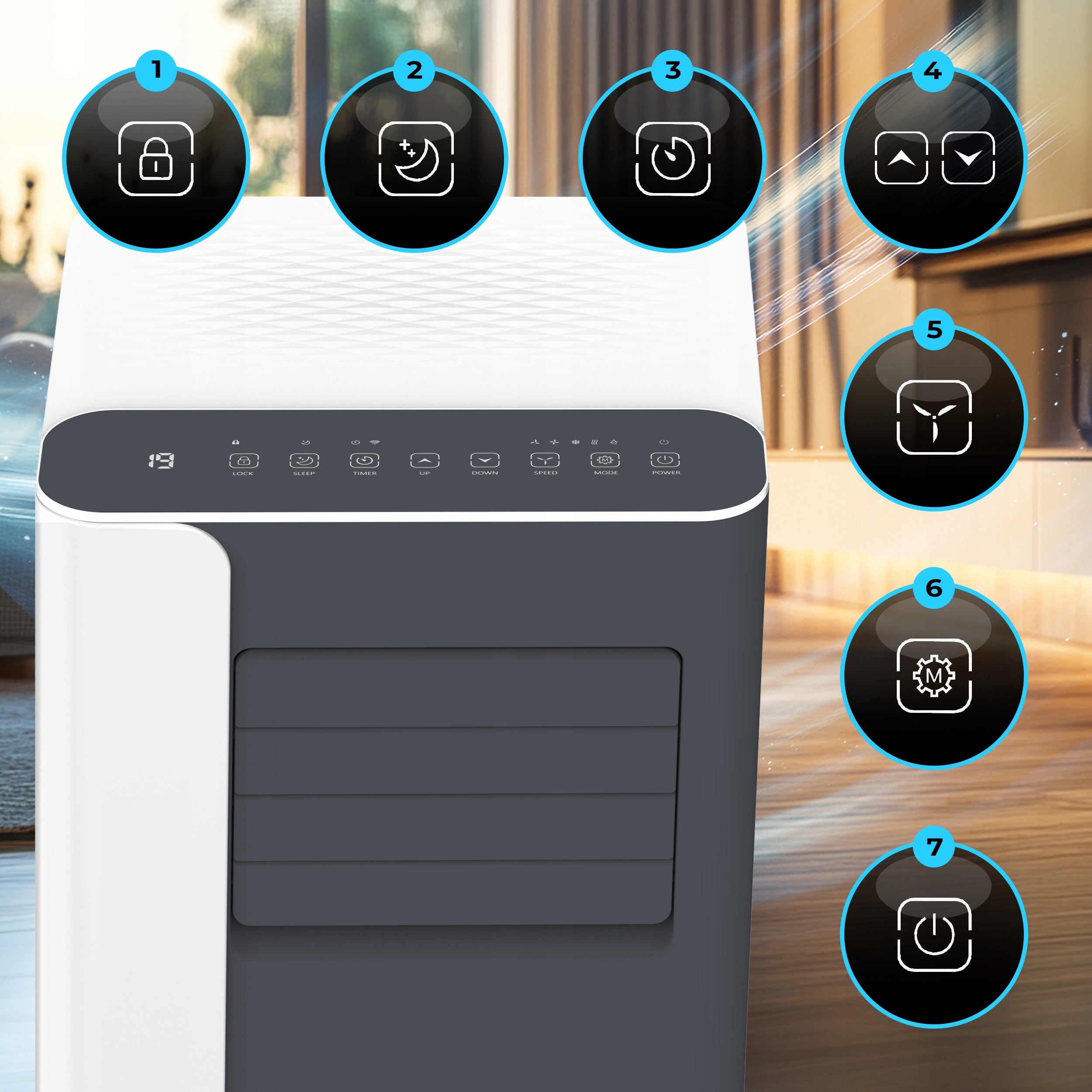 Klimatyzator przenośny pokojowy MINI 2,6 kW mały cichy WiFi 26 m2 uszczelka